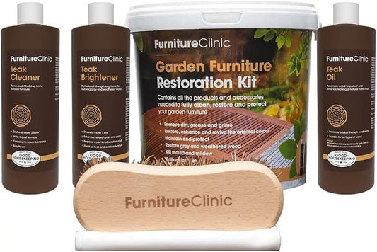 Furniture Clinic Garden Furniture Restoration Kit | For Outdoor Wood Patio Furniture Such as Teak & Other Wood Types | Clean, Remove, Brighten, Nourish, and Protect Treated and Untreated Surfaces - NeatNest