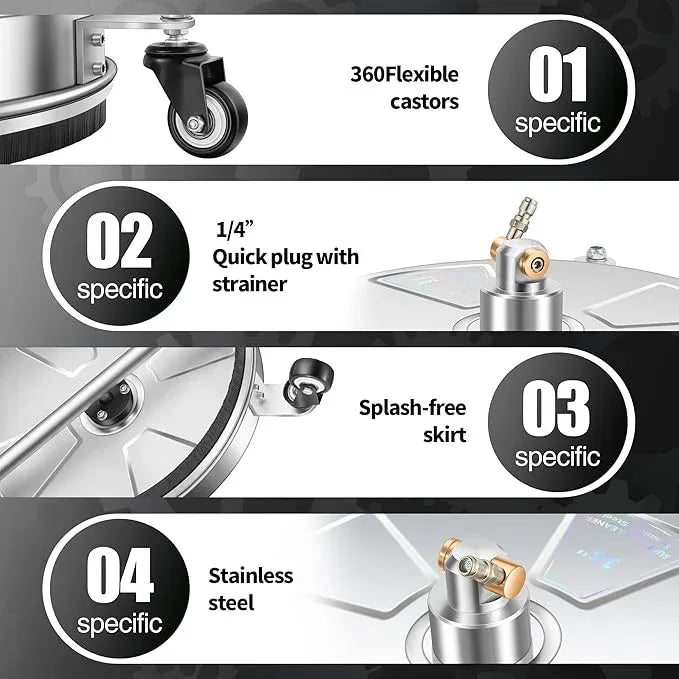 15" Pressure Washer Surface Cleaner with 4 Wheels - Stainless Steel Surface Cleaner for Pressure Washer Attachment for Concrete, Patio, Sidewalk, Deck, Driveways and Daily Washing - PWS 15 - NeatNest