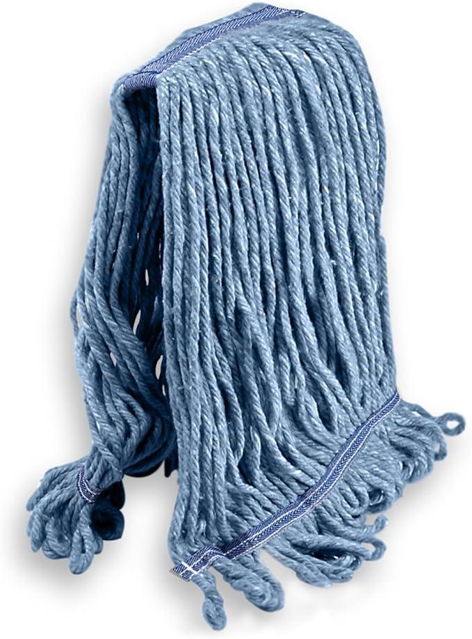 KLEEN HANDLER HEAVY DUTY Commercial Mop Head Replacement, Wet Industrial Cotton Looped End String Cleaning Mop Head Refill, Blue Mop, Universal Headband - NeatNest
