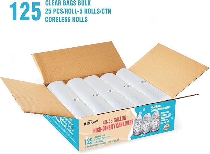 40-45 Gallon Lawn & Leaf Trash Bags, 125 Count Bulk, Heavy Duty Clear Plastic Recycling Bags, Multi-purpose Garbage Bags for Home Commercial, Outdoor, Construction, Industrial - NeatNest