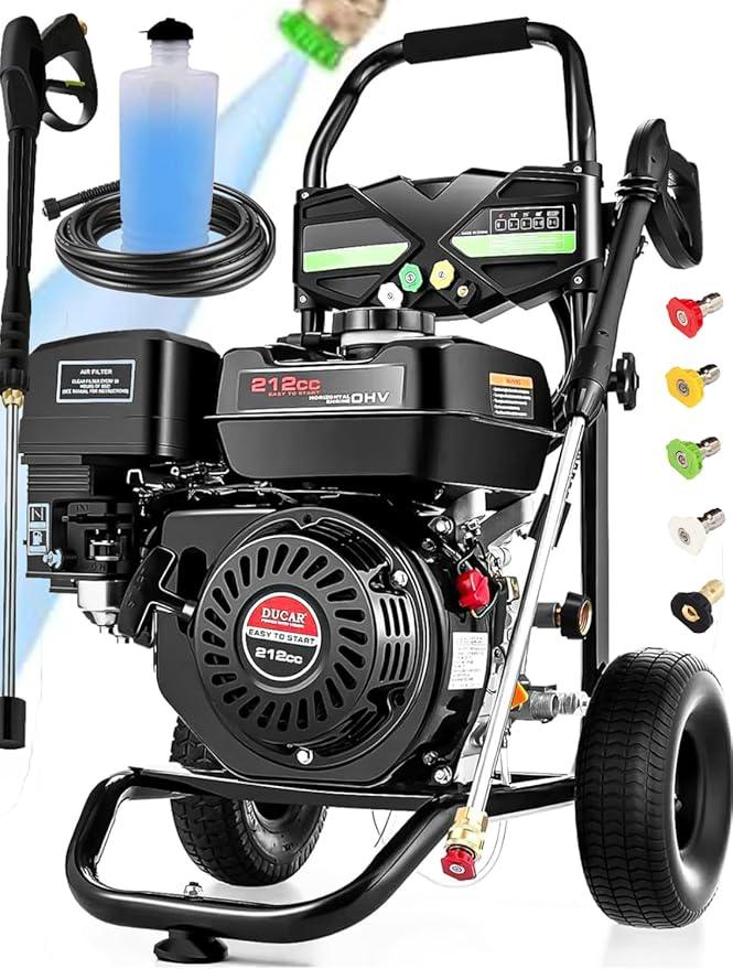 4200PSI Gas Pressure Washer 4.0GPM Gas Power Washer 212CC Gas Powered Washing Machine Commercial High Pressure Washer with 32ft Hose&5 Nozzles for Patio Garden Yard Vehicle (Black with 32ft Hose) - NeatNest