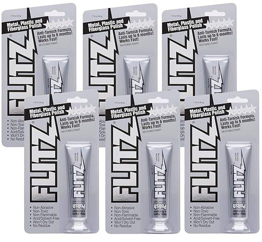 Flitz Multi-Purpose Metal Polish Paste - 1.76oz Tube of USA-Made Chrome Polish - Works on Stainless Steel, Aluminum, Plastic, Jewelry and Cars - Non-Abrasive Cleaner & Rust Remover (6 Pack) - NeatNest