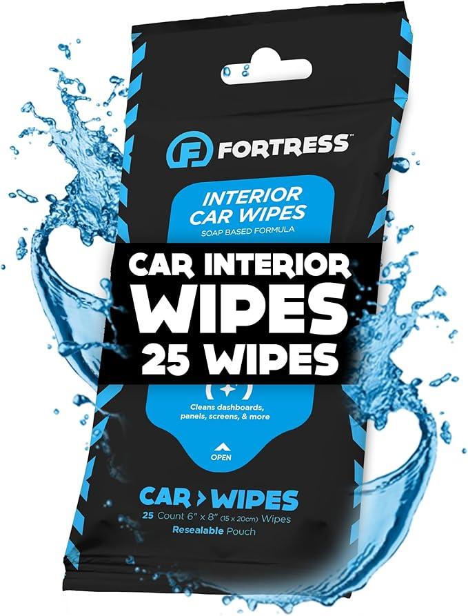Fortress Car Interior Wipes (25 ct.) for Car Interior Cleaning, Dashboard, Seats, Detailing, and Steering Wheel [Travel Size] Skin-Safe Car Interior Cleaner Supplies - NeatNest