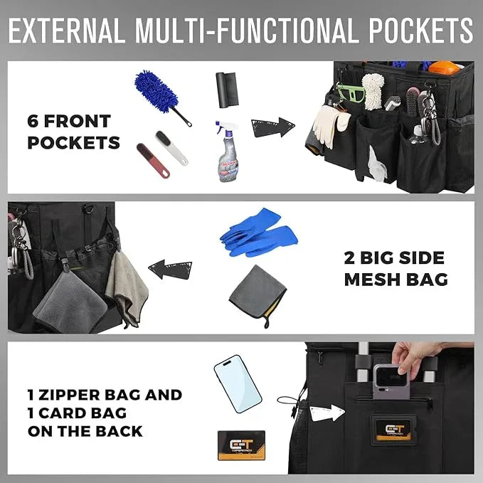 Rolling Cleaning Caddy Bag with Detachable Trolley, Large Cleaning Supplies Organizer with Wheels, Multi Pocket Cleaning Cart with Adjustable Shoulder Strap for Housekeepers & Home Use, Black - NeatNest