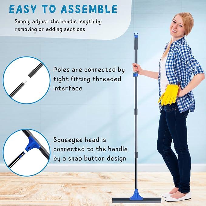 Floor Squeegee with Telescopic Long Handle 59'', Heavy Duty 18" Rubber Wiper Broom for Concrete, Bathroom Tile, Garage, Deck - NeatNest