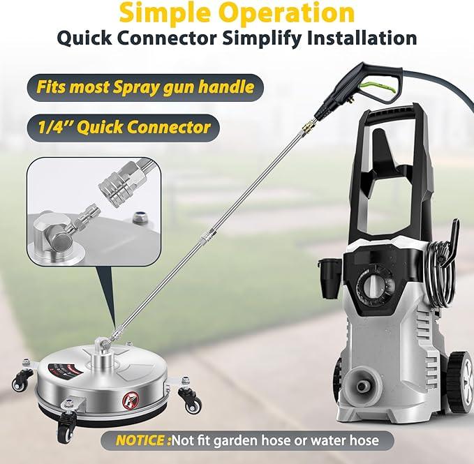 Dalmbox 14" Pressure Washer Surface Cleaner with 4 Wheels, 1/4" Quick Plug, Stainless Steel Housing, 4000 PSI, Pressure Washer Surface Cleaner Attachment for Patio, Courtyard, Concrete, Sidewalks - NeatNest