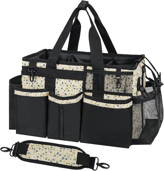 Wearable Cleaning Caddy, Cleaning Caddy Supplies Organizer with Handle & Shoulder Straps for Housekeepers, Under Sink & Car Cleaning Tool Organizers Bag with 4 Foldable Divider (YellowFlower) - NeatNest