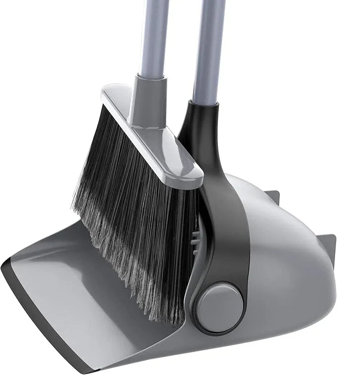 MR.SIGA Broom and Dustpan Set with Adjustable Long Handle, Upright Combo for Floor, Cleaning Lobby, Gray - NeatNest
