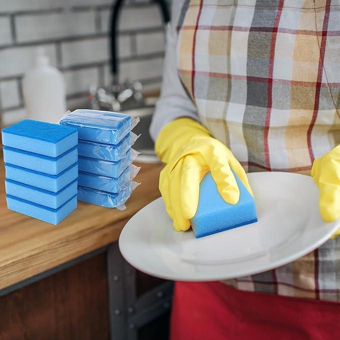 50 Pcs Individually Wrapped Sponges, Uncompressed Non Scratch Scrouing Sponges for Household Cleaning Dishes Kitchen Airbnb Apartment Car Bike Blue - NeatNest