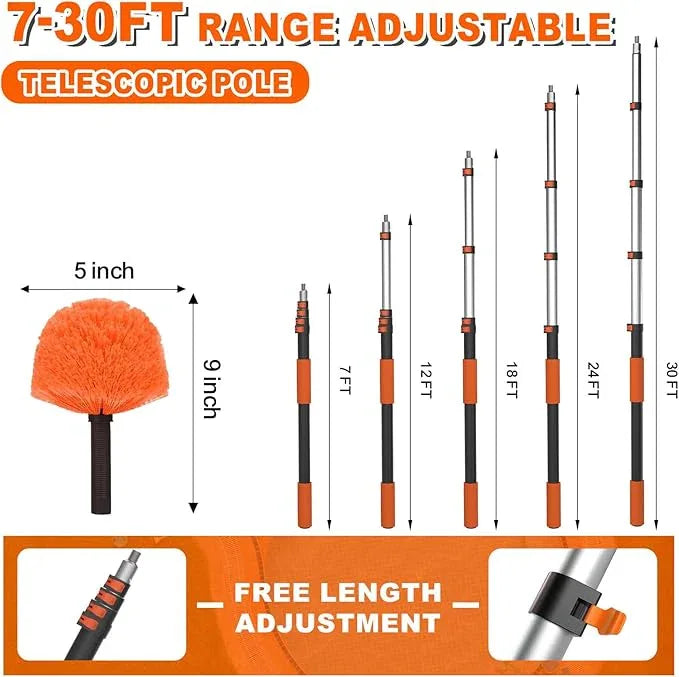 36FT Reach Cobweb Duster with Extension Pole, High Ceiling Long Duster with 7-30FT Telescoping Pole, Spider Web Brush for Indoor Outdoor Use - NeatNest