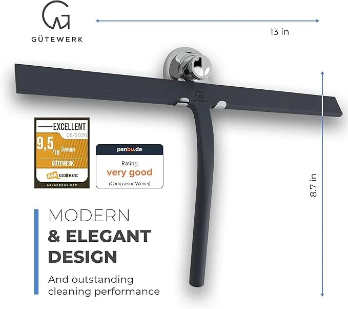 GÜTEWERK Shower Squeegee for Glass Doors, Silicone Window Squeegee, Bathroom and Glass Cleaning - Black - 13 Inch - NeatNest