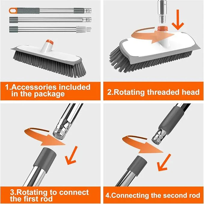 Floor Scrub Brush with Long Handle, Stiff Bristles Deck Brush, BITOPE Multi-Purpose Heavy Duty Hardwood Floor Scrubber, Cleaning Concrete Balcony Patio Garage Outdoor/Indoor - NeatNest