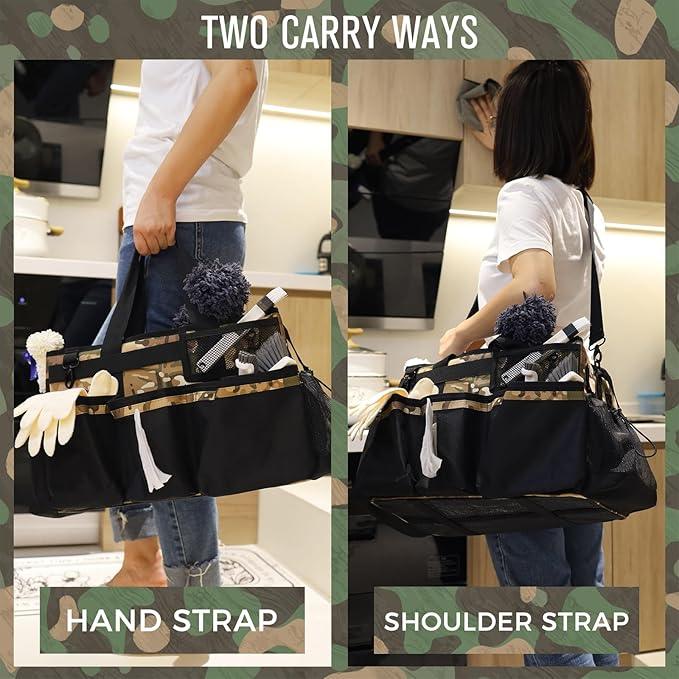 Wearable Cleaning Caddy Organizer with Handle & Shoulder Straps for Housekeepers, Under Sink & Car Cleaning Tool Organizer Bag with 4 Foldable Dividers (Camouflage) - NeatNest
