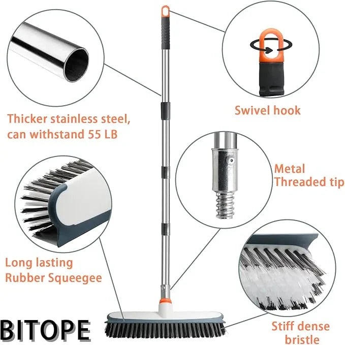 Heavy Duty Floor Scrub Brush and Grout Cleaner Tool with Long Handle Deck Brush with Stiff Bristles Outdoor Scrubber for Cleaning Deck Tile Kitchen Swimming Pool Bathroom(2 Pack Brush Head) - NeatNest