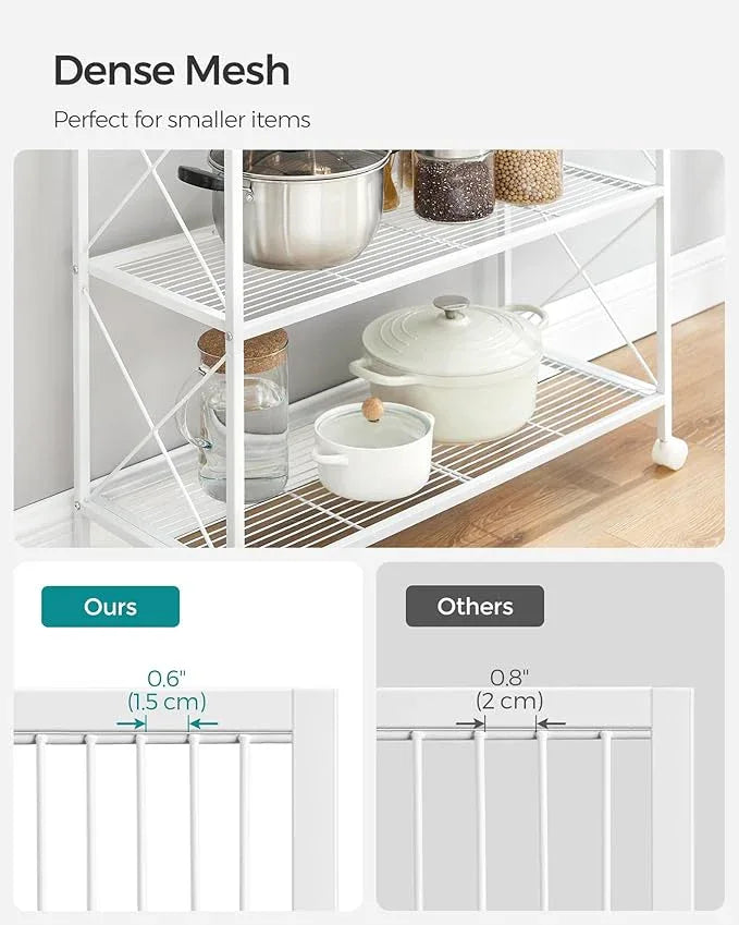 SONGMICS 3-Tier Metal Storage Rack with Wheels, Mesh Shelving Unit with X Side Frames, 31.5-Inch Width, for Entryway, Kitchen, Living Room, Bathroom, Industrial Style, White UBSC183W01 - NeatNest