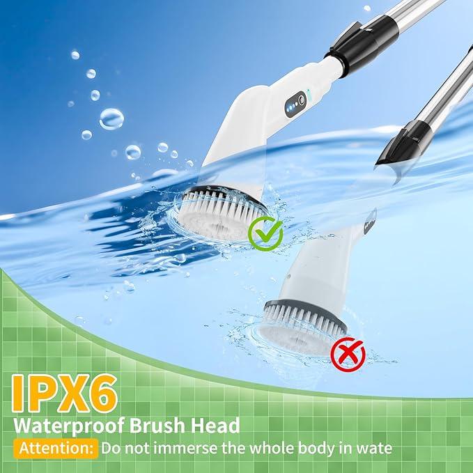 Electric Spin Scrubber - Household Cleaning Brush with 8 Heads, 51.2in Extendable Pole Bathroom Scrubber for Stubborn Grease on Grill, Stovetop & Bathtub, 90Min Runtime - Type B - NeatNest