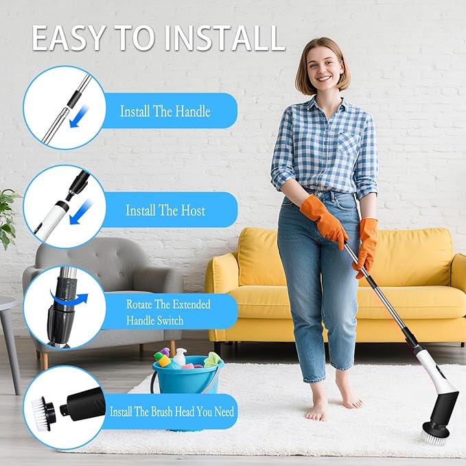 Spin Scrubber,9-In-1Multifunctional Cleaning Brush with Detachable Handle,9 Replaceable Brush Heads&LCD Display,Rechargeable Electric Spin Scrubber for Bedroom,Bathroom,Kitchen,Car - NeatNest