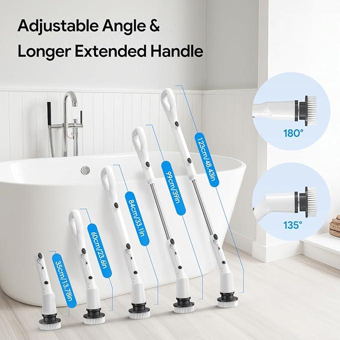 Electric Spin Scrubber, 2025 New Cordless Cleaning Brush, Shower Cleaning Brush with 7 Replaceable Brush Heads, Power Scrubber 3 Adjustable Speeds, Detachable Long Handle & IPX7 Waterproof - NeatNest