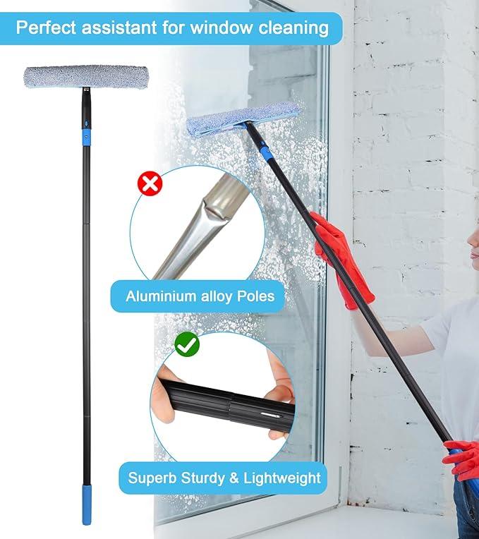 Window Cleaning Kit with Storage Bucket, Window Squeegee with 4.13ft Extension Pole, Scrubber, Spray Bottle,Duster Cloth, Squeegee with Rotating Head, Professional Window Cleaning Tools - NeatNest