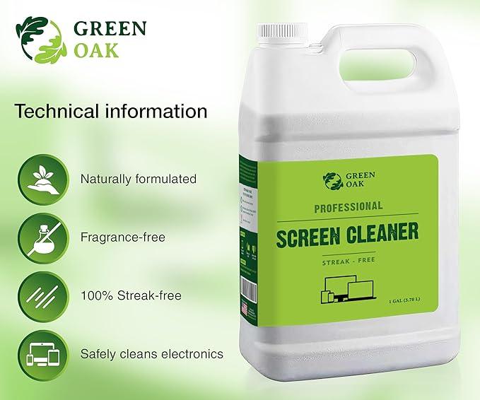 Green Oak Screen Cleaner Refill Professional Screen Cleaner Spray - Best for LCD & LED TV, Tablet, Computer Monitor, Phone - Safely Cleans Fingerprints, Dust, Oil (1 Gallon) - NeatNest