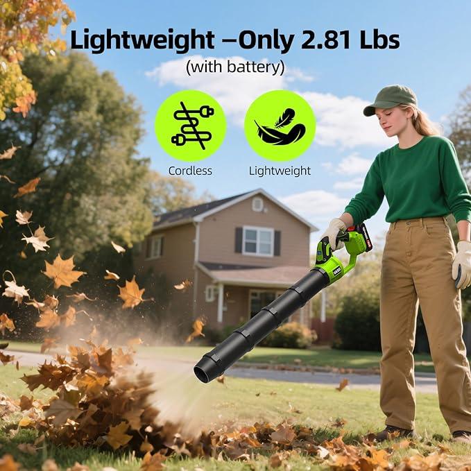 VASG Leaf Blower Cordless, 3 x 21V Batteries & Fast Charger Set, Variable Speed Mode, Lightweight Handheld Electric Leaf Blower for Lawn Care, Yard, Garden, Patio & Outdoor Cleanup - NeatNest