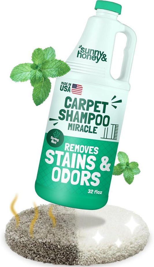 Sunny & Honey Carpet Shampoo & Cleaning Solution - 32 Fl Oz Spring Mint Scent - Pet Carpet Cleaner Machine Solution - Rug & Upholstery Cleaner - Stain Remover & Odor Deodorizer - NeatNest