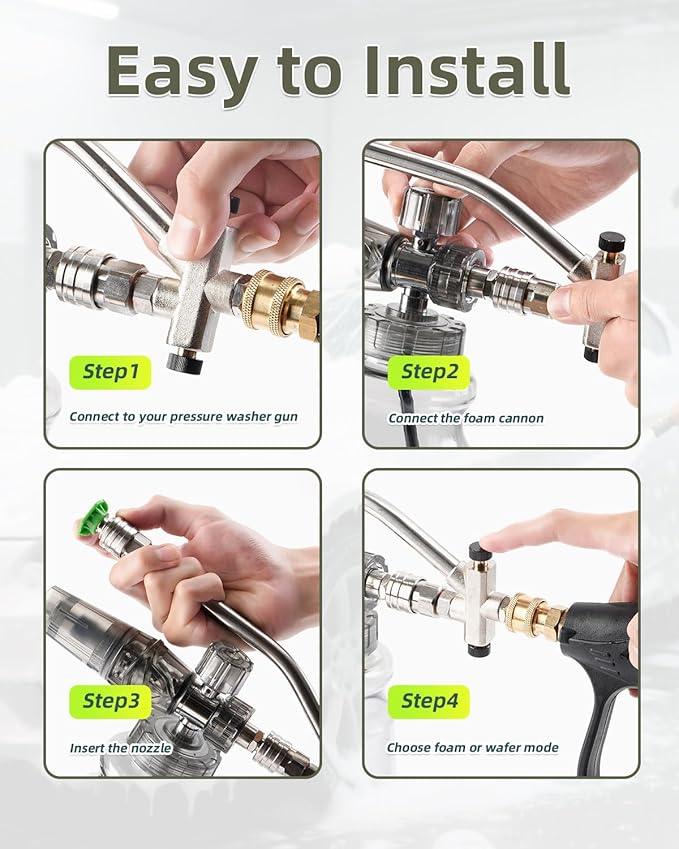 Foam Cannon For Pressure Washer Gun With Dual Connector, Car Wash Foam Gun Accessory, Garden Carwash Dual Purpose Switch High Pressure Foam Canon, Soap Sprayer Cleaning Kit, Power Washer Spray Nozzles - NeatNest