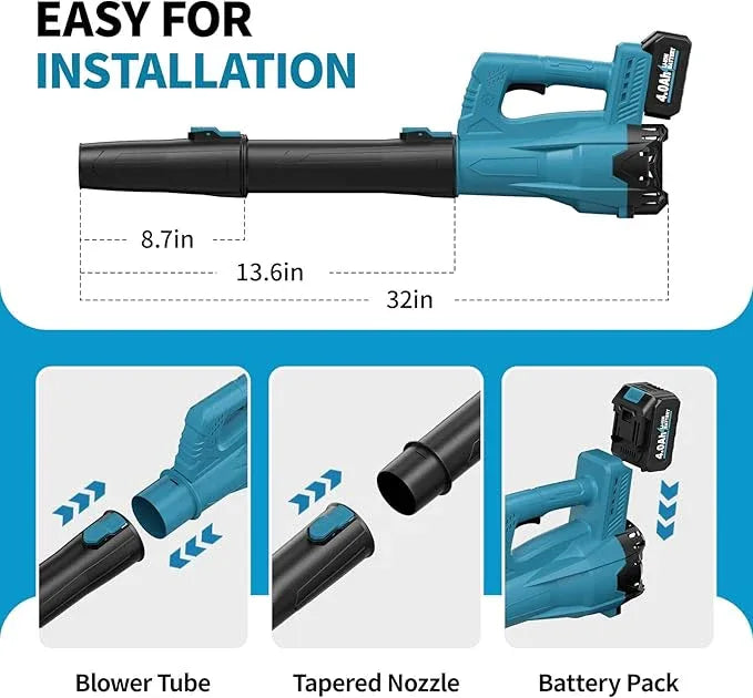 Leaf Blower Cordless, 21V Powerful Leaf Blower with 2 x 4.0Ah Battery & Fast Charger, Lightweight Electric Leaf Blowers for Lawn Care, Yard, Patio Cleaning, Blowing Leaves & Dust (Blue) - NeatNest