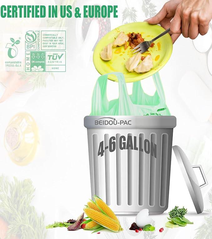 4-6 Gallon Compostable Trash Bags, 75 Count, Kitchen Compost Bags With Handle, Sturdy Biodegradable Garbage for Food Scrap Waste, ASTM D6400, US BPI Certified - NeatNest