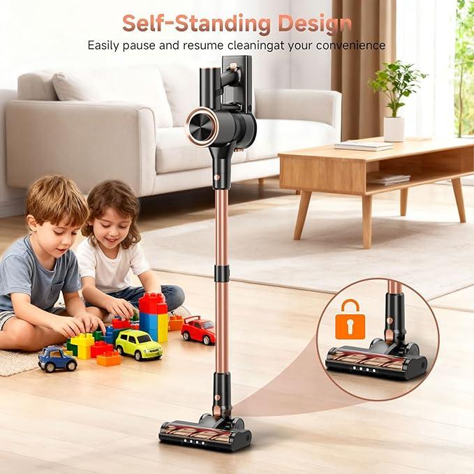 Cordless Stick Vacuum Cleaner - 45KPA Powerful Suction Vacuum with 45 Min Runtime, Detachable Battery, Anti-Tangle & 1.5L Dust Cup, 8 in 1 Vacuum Cleaner for Pet Hair, Carpet, HardFloor, Pink - NeatNest