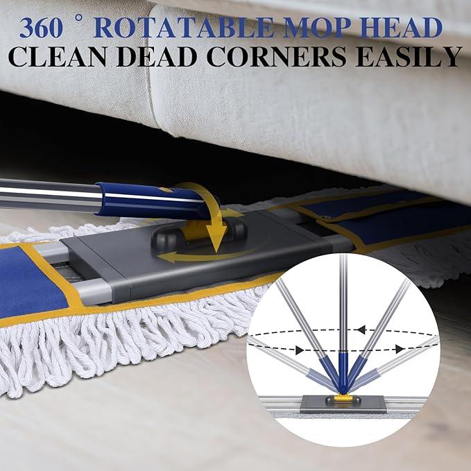 36" Commercial Mop for Floor Cleaning, Masthome Heavy Duty Industrial Mop with 3 Pads, Professional Microfiber Mops with 60'' Long Handle,Large Dust Mops for Office Garage Warehouse Factory Mall(Blue) - NeatNest