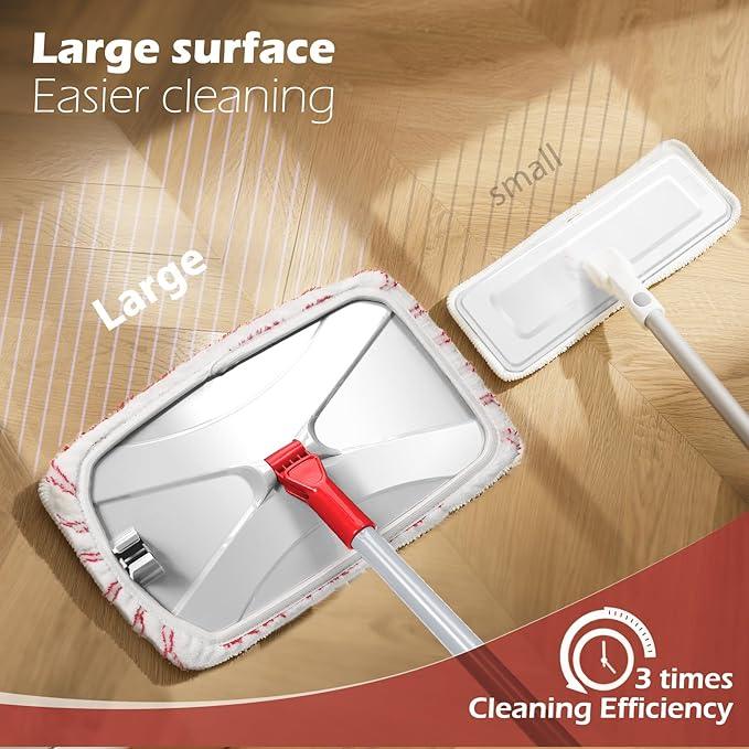 Masthome Extra Large Microfiber Mop for Floor Cleaning, 16“ Flat Mop with 5 Pad for Wet & Dry Use, Dust Mop for Hardwood Laminate Tile Ceramic, 1 Cleaning Scraper Included-Red - NeatNest