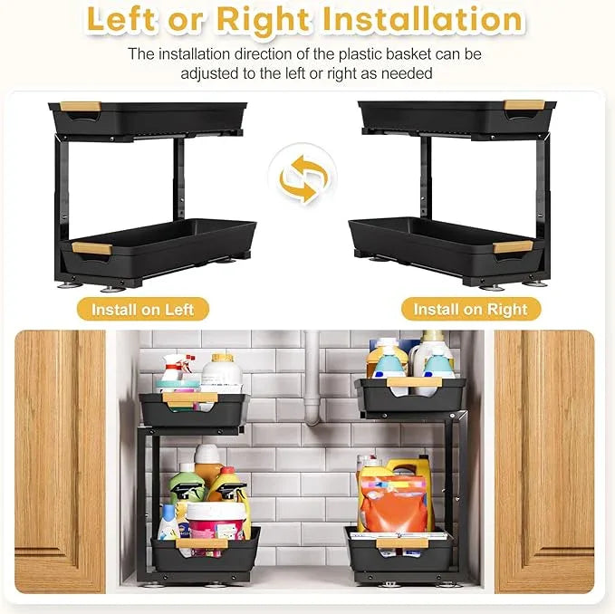Homde 2-Tier Under Sink Organizer: 2pcs Set Adjustable Pull Out Drawer Undersink Cabinet Storage Rack for Home Kitchen Bathroom - NeatNest