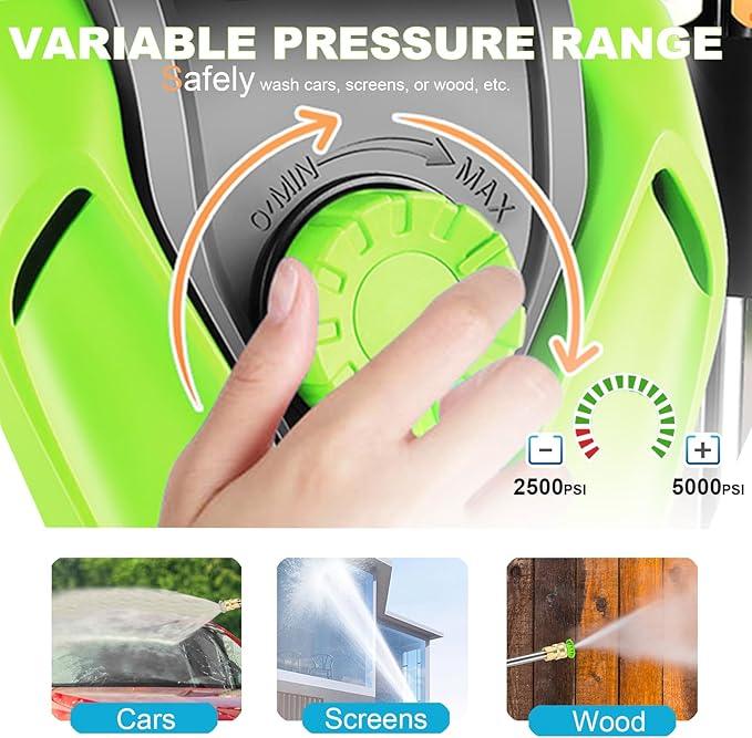 5000PSI Pressure Cleaner Power Cleaner with 33FT Hose, 4 Nozzle and 500ML Foam Cannon, Cleaner Machine for Home, Car Washing, Fence Cleaning, Patio, Green - NeatNest