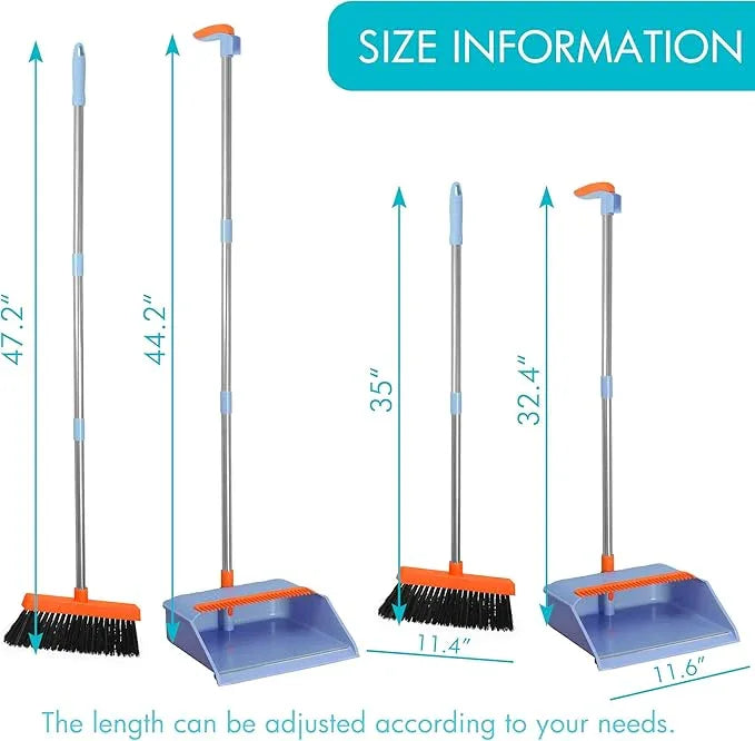 PHYEX 2-Pack Broom and Dustpan Set for Sweeping Indoor, Broom Dustpan with 48" Long Handle, Broom with Dustpan Combo Set(Purple) - NeatNest