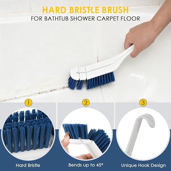 3 Pack Scrub Brush Set - Detachable Stiff Bristle Grout Cleaner Brush, Cleaning Scrubbers with Squeegee for Shower Glass, Heavy Duty Scrub Brushes for Cleaning Bathroom, Bathtub, Gaps, Tile, Floor - NeatNest