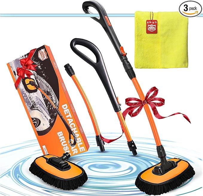 RIDE KINGS Car Wash Brush, Car Duster Exterior Scratch Free 180°Adjustable,Truck Cleaning Supplies with Ergonomic 15°Curved Extentable Pole Handle, Car Washing Equipment - Orange - NeatNest