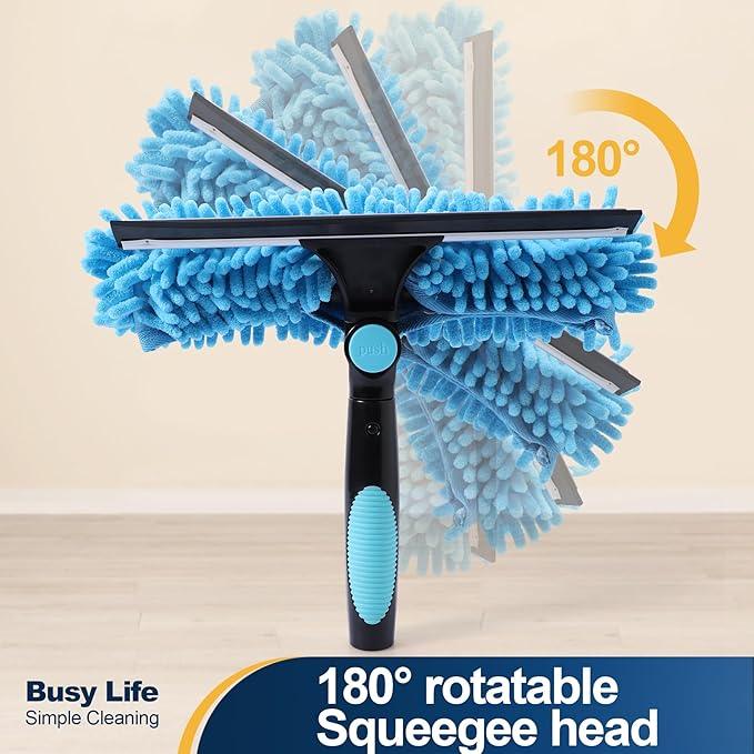 Yocada 2-in-1 Window Squeegee and Scraper with 2 Microfiber Cloths Adjustable Length 180° Rotatable Head for Glass Car Bathroom Floor Tile Window Cleaning 64.96" - NeatNest