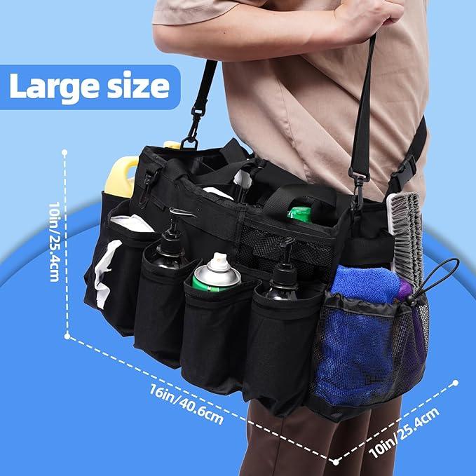 Large Cleaning Supplies Bags for Housekeepers, Professional Wearable Cleaning Supply Caddy for House Cleaners Detail Car Cleaning Supplies Organizer Tote with Handle, Black - NeatNest