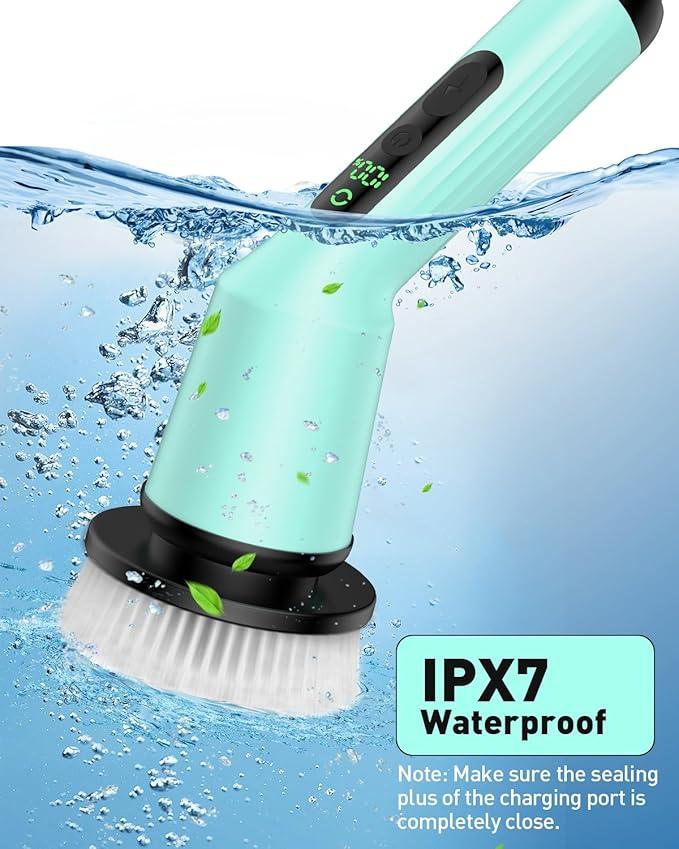 Electric Spin Scrubber for Cleaning Bathroom, Shower Scrubber Cordless Cleaning Brush with IPX7 Waterproof & 2 Speed, 3 Brush Heads, Bathroom Cleaning Supplies for Toilet Shower Tub Mint Green - NeatNest