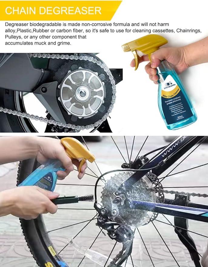 Bike Cleaner kit to Clean/Protect/Lube Bicycle,with Chain Scrubber,Cleaning Brush Tool,Bike Cleaner(19oz),Degreaser(10or19oz),Wet Lubricant(2oz) - NeatNest