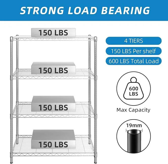 4-Shelf Adjustable Metal Shelf Wire Shelving Unit Storage Rack Display Shelf for Office,Kitchen,Bedroom,Bathroom,Laundry,Pantry Basement,Garage(Chrome,36" L x 14" W x 54" H) - NeatNest