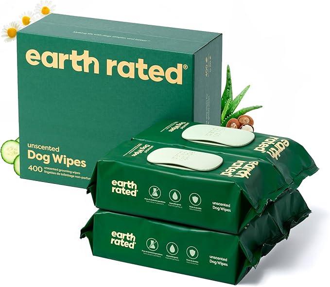 Earth Rated Pet Wipes for Dogs and Cats, Hypoallergenic, Cleaning and Hydrating, for Grooming Paws, Body and Butt, Unscented, 400 Count - NeatNest