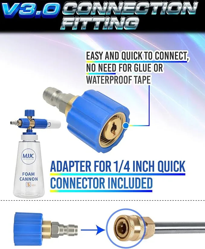 MJJC Foam Cannon S V3.0 (Thicker Snow Foam Technology) with 1/4 Inch Quick Connector for Pressure Washer & MJJC Foam Soap(20 fl oz) Kit - NeatNest