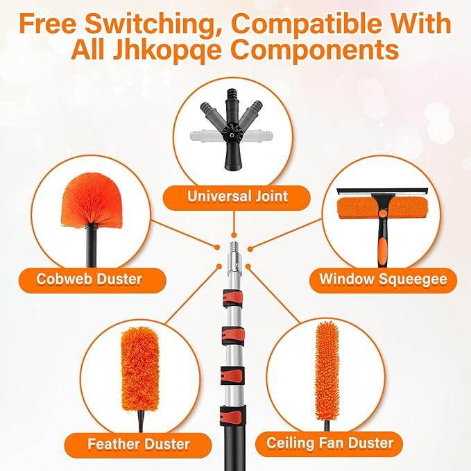 26FT High Reach Duster Cleaning Kit with 20FT Pole | 4-in-1 Tool Set with Universal Swivel Joint | High Ceiling Fan Cleaner, Microfiber Duster, & Window Squeegee for Safe High-Reach Cleaning - NeatNest