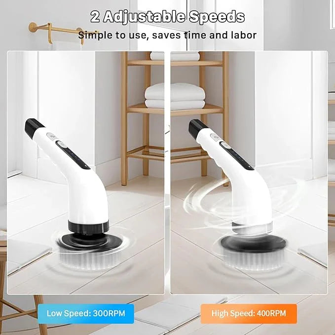 Electric Spin Scrubber, Cordless Cleaning Brush, Shower Scrubber with 7 Replaceable Brush, 2 Speeds and Adjustable Extension Handle for Bathroom Shower Bathtub Glass Car(White) - NeatNest
