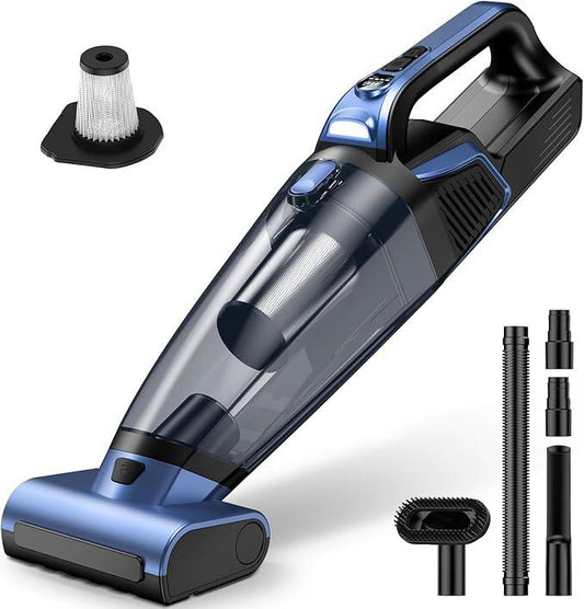 Pet Hair Handheld Vacuum Cordless: 20000PA High Power Car Vacuum with Motorized Brush and LED Light, Rechargeable Hand Held Vacuum Cleaner with Reusable Filter for Car, Home, Office & Pet, Blue - NeatNest