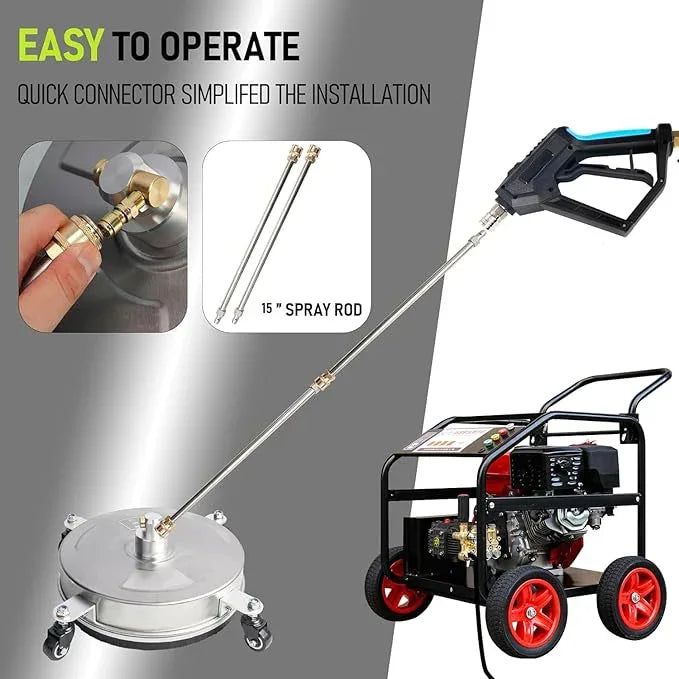 Hourleey 19" Pressure Washer Surface Cleaner, Stainless Steel Surface Cleaner with 4 Wheels for Concrete, Patio, Sidewalk, Deck, Pathway 1/4" Quick Connector, 2 Extension Wand, 4000 PSI - NeatNest