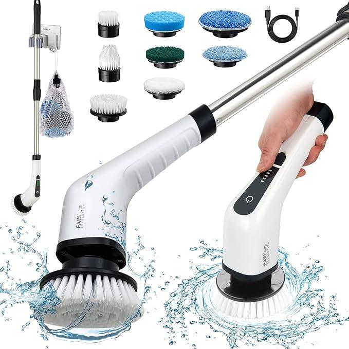 Electric Spin Scrubber, FARI Shower Cleaning Brush with 8 Replaceable Drill Brush Heads, Cordless Power Scrubber with Adjustable Handle Bathroom and Shower Cleaner - NeatNest