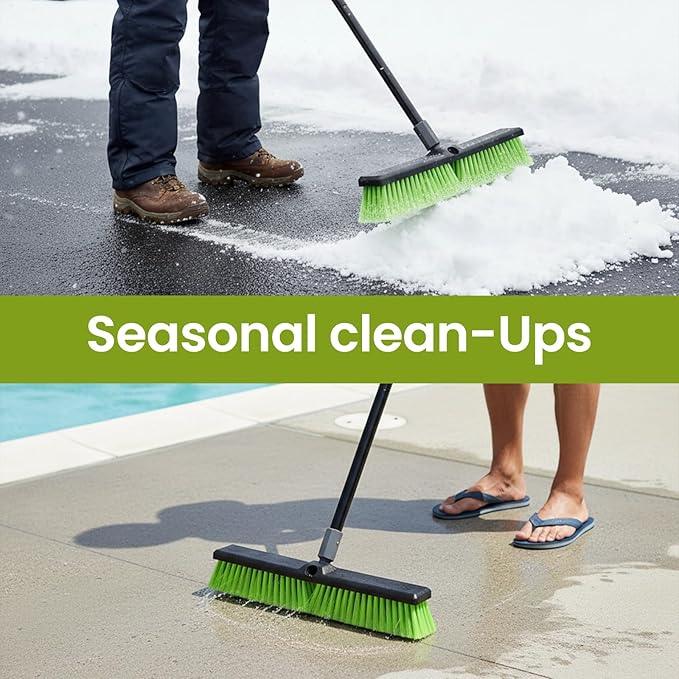 3 Pack 18” Push Broom Outdoor Heavy Duty, Garage Shop Broom with 59.5" Long Bandle for Cleaning Outdoor or Indoor Tile, Garage, Shop, Deck, Concrete, Wood, Stone, Patio Floor, with Soft Bristles - NeatNest